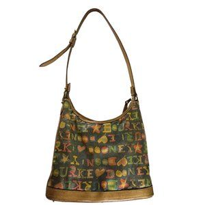 Vintage Dooney & Bourke Logo Graffiti Doodle Multicolor Tan Leather